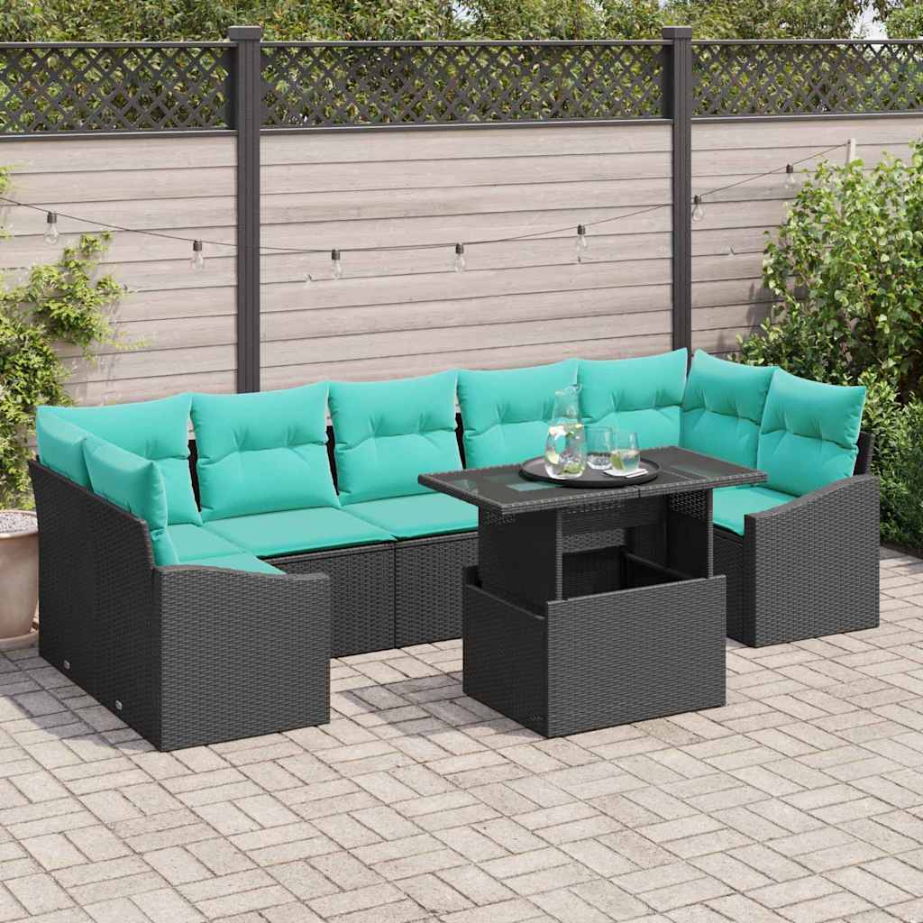 vidaXL Tuin Sofa Set met kussen 8 pcs Zwart en Blauw poly rattan