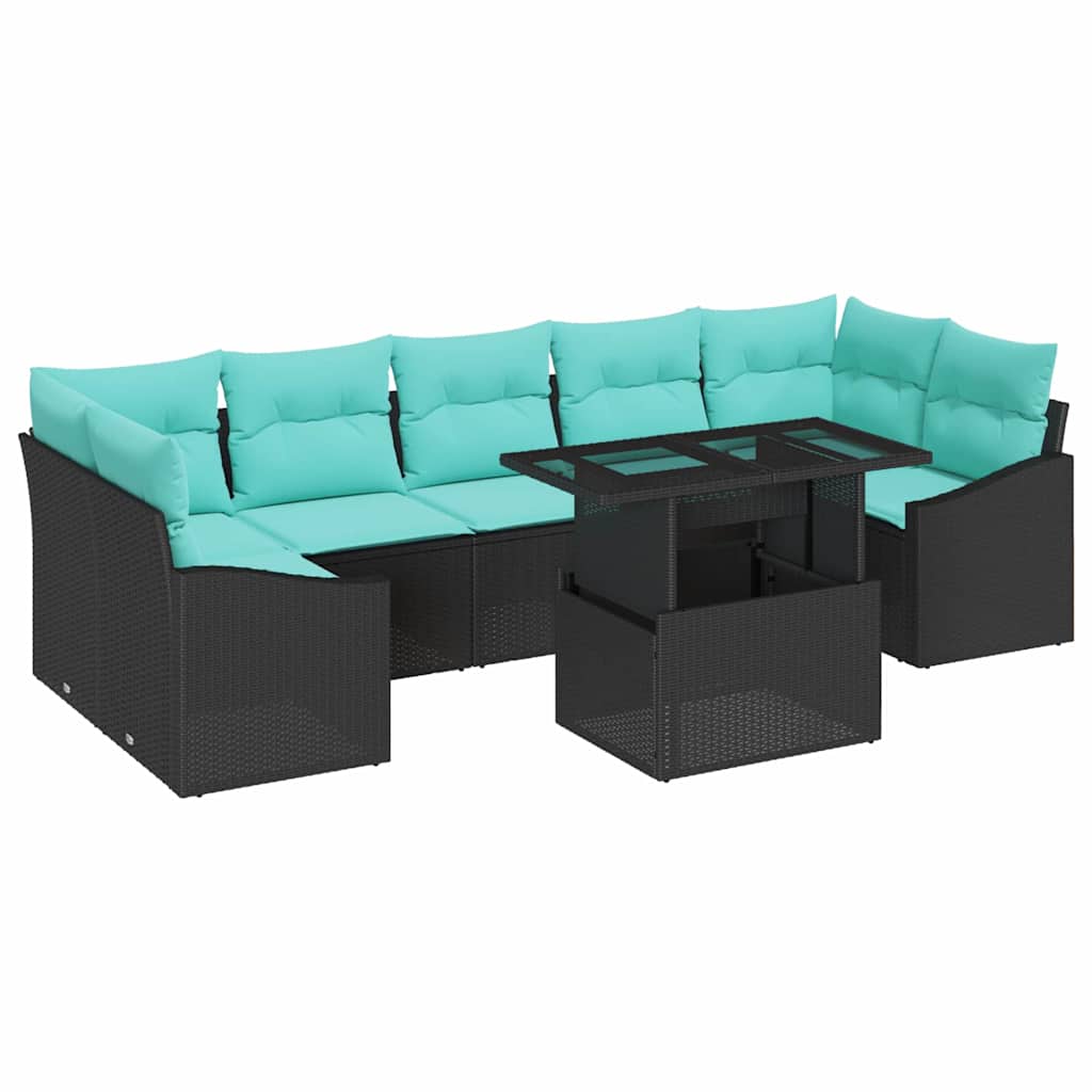 vidaXL Tuin Sofa Set met kussen 8 pcs Zwart en Blauw poly rattan