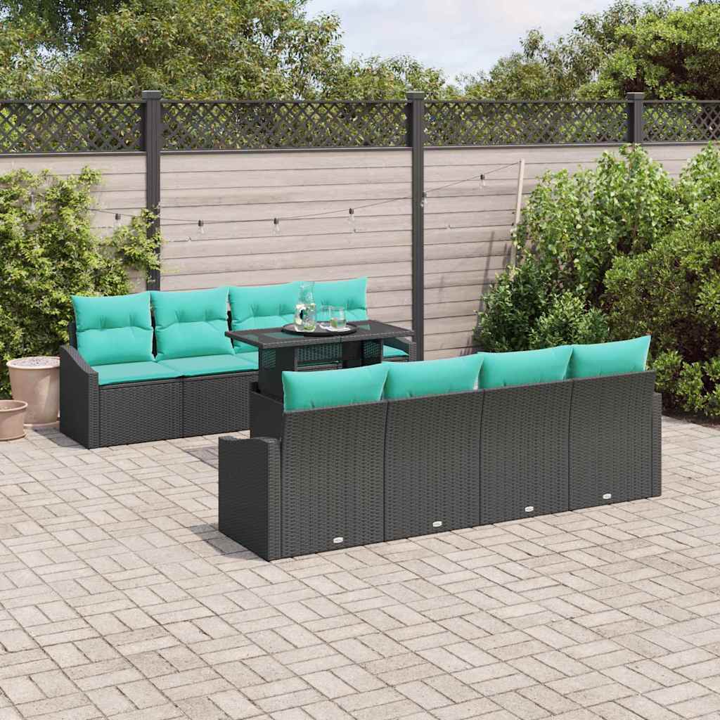 vidaXL Tuin Sofa Set met kussen 7 pcs Zwart en Blauw poly rattan
