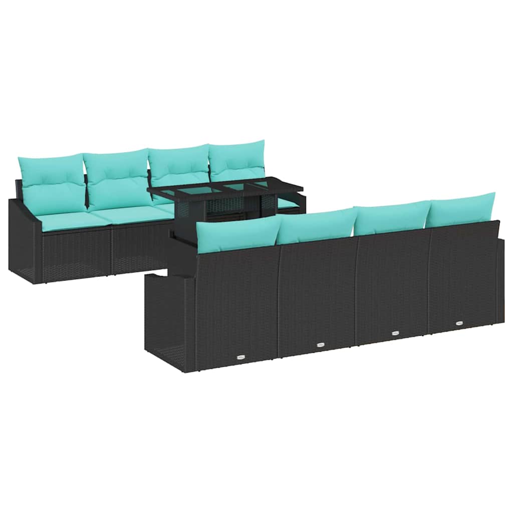 vidaXL Tuin Sofa Set met kussen 7 pcs Zwart en Blauw poly rattan