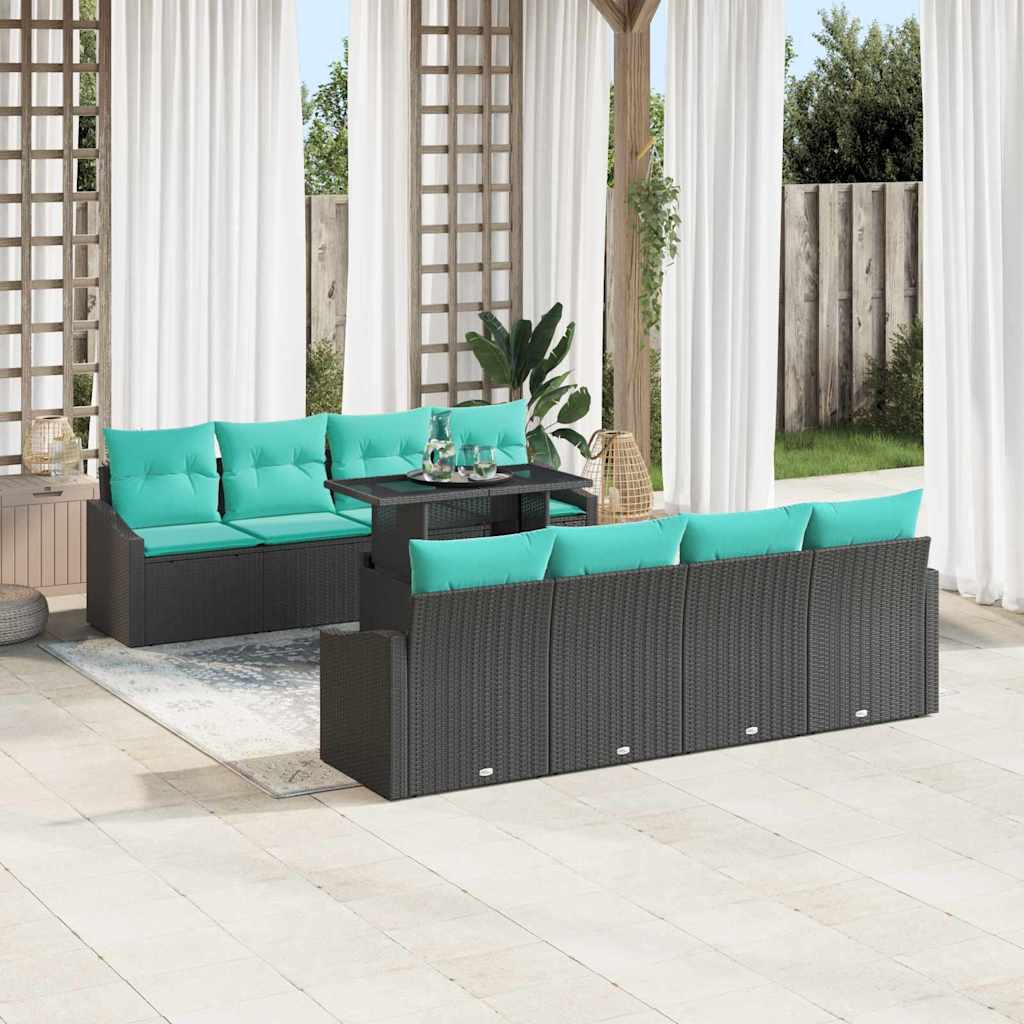 vidaXL Tuin Sofa Set met kussen 7 pcs Zwart en Blauw poly rattan