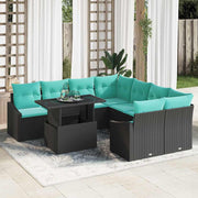 vidaXL Tuin Sofa Set met kussen 9 pcs Zwart en blauw poly rattan