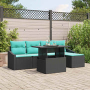 vidaXL Tuin Sofa Set met kussen 6 pcs Zwart en Blauw poly rattan