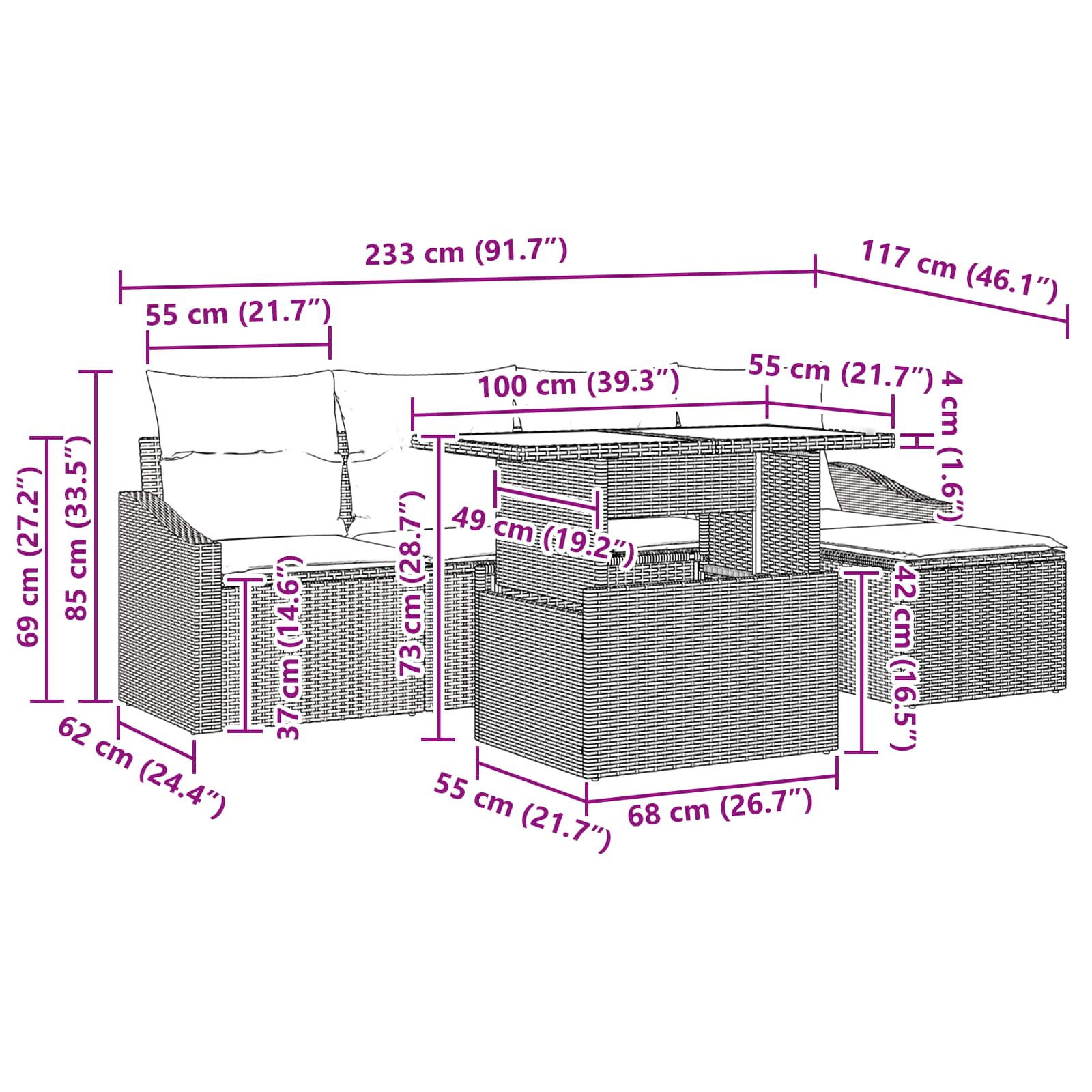 vidaXL Tuin Sofa Set met kussen 6 pcs Zwart en Blauw poly rattan