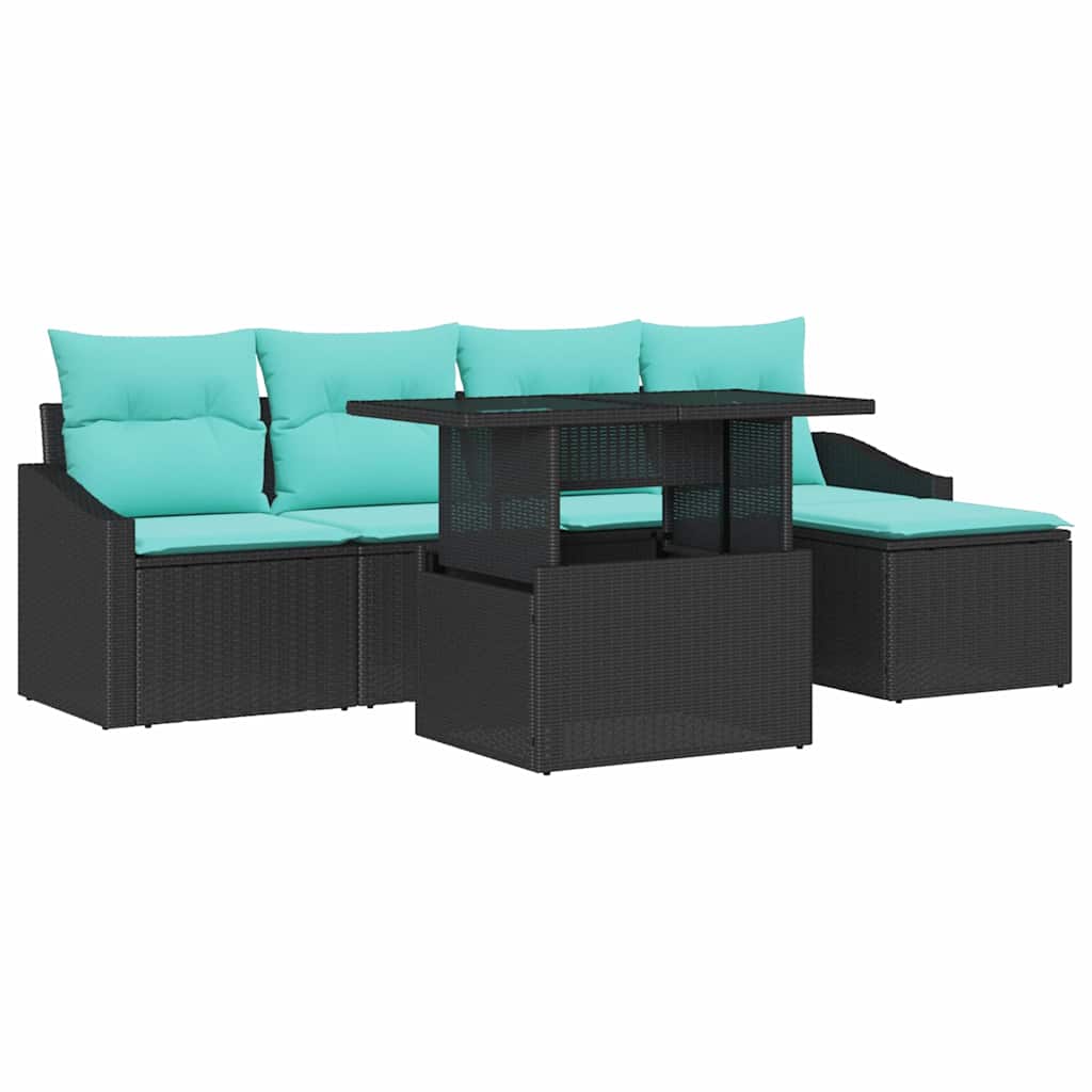 vidaXL Tuin Sofa Set met kussen 6 pcs Zwart en Blauw poly rattan