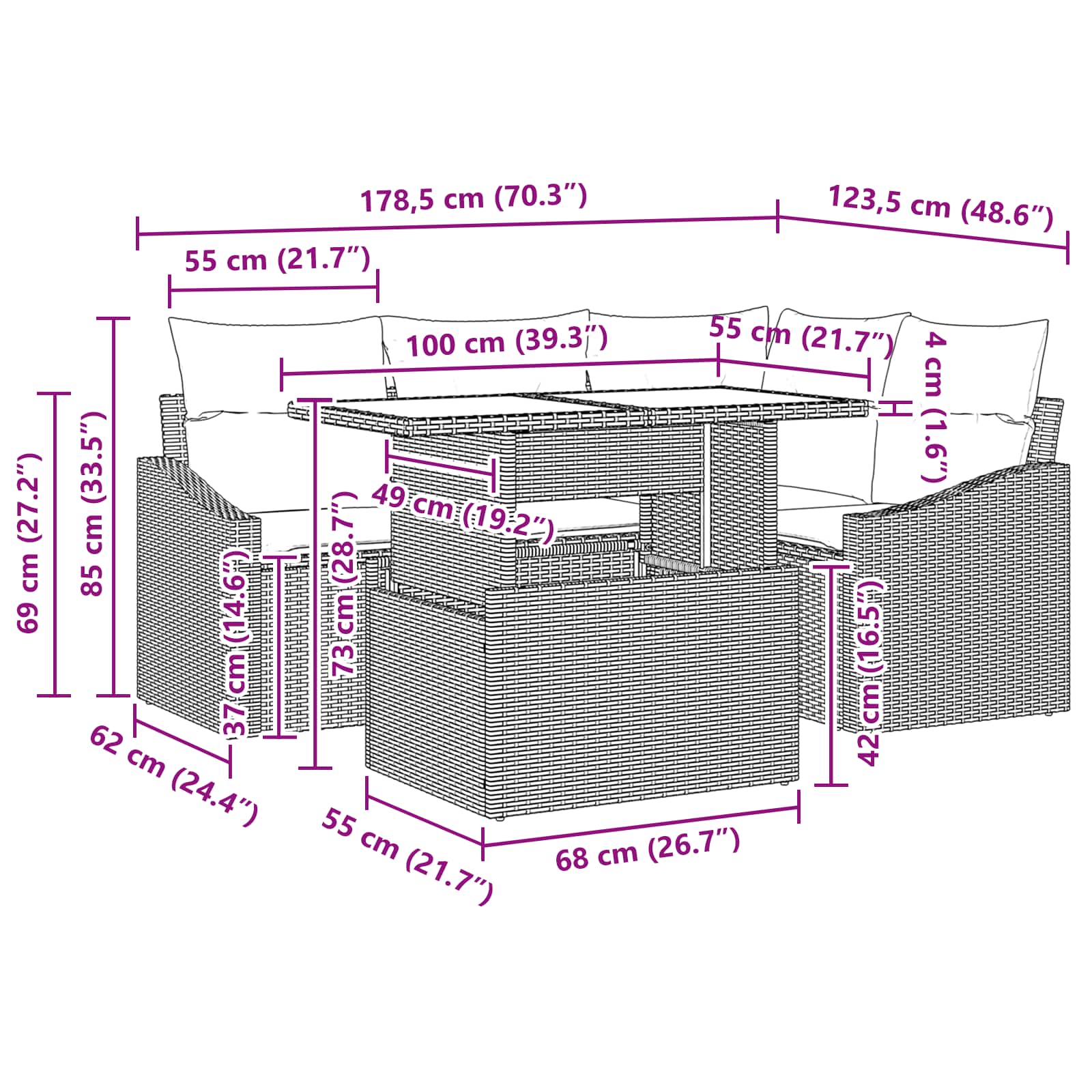 vidaXL Tuin Sofa Set met kussen met opslag 5 pcs Zwart en blauw