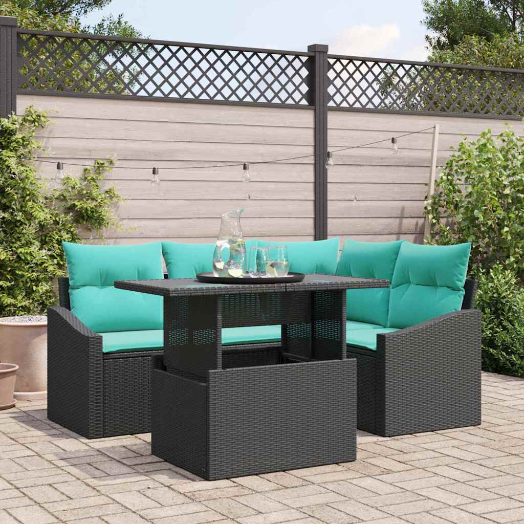 vidaXL Tuin Sofa Set met kussen met opslag 5 pcs Zwart en blauw
