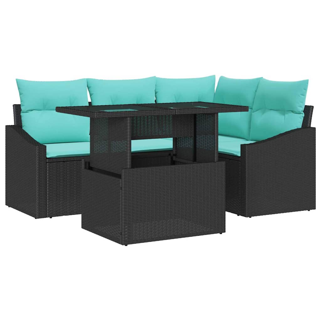 vidaXL Tuin Sofa Set met kussen met opslag 5 pcs Zwart en blauw