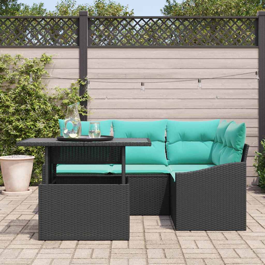 vidaXL Tuin Sofa Set met kussen met opslag 5 pcs Zwart en blauw