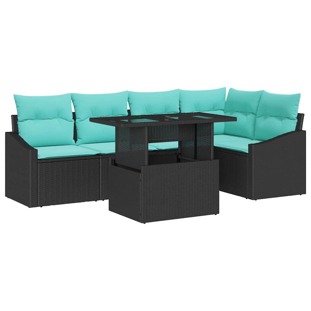 vidaXL Tuin Sofa Set met kussen 6 pcs Zwart en Blauw poly rattan