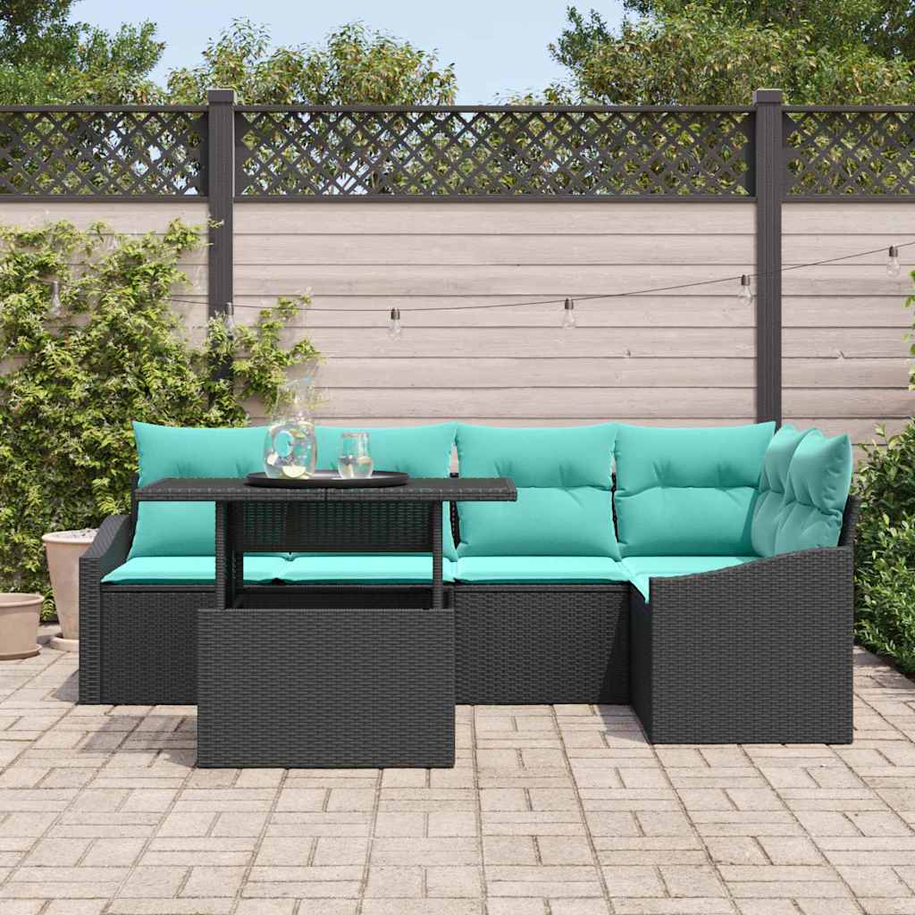 vidaXL Tuin Sofa Set met kussen 6 pcs Zwart en Blauw poly rattan
