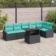 vidaXL Tuin Sofa Set met kussen met opslag 7 pcs Zwart en blauw