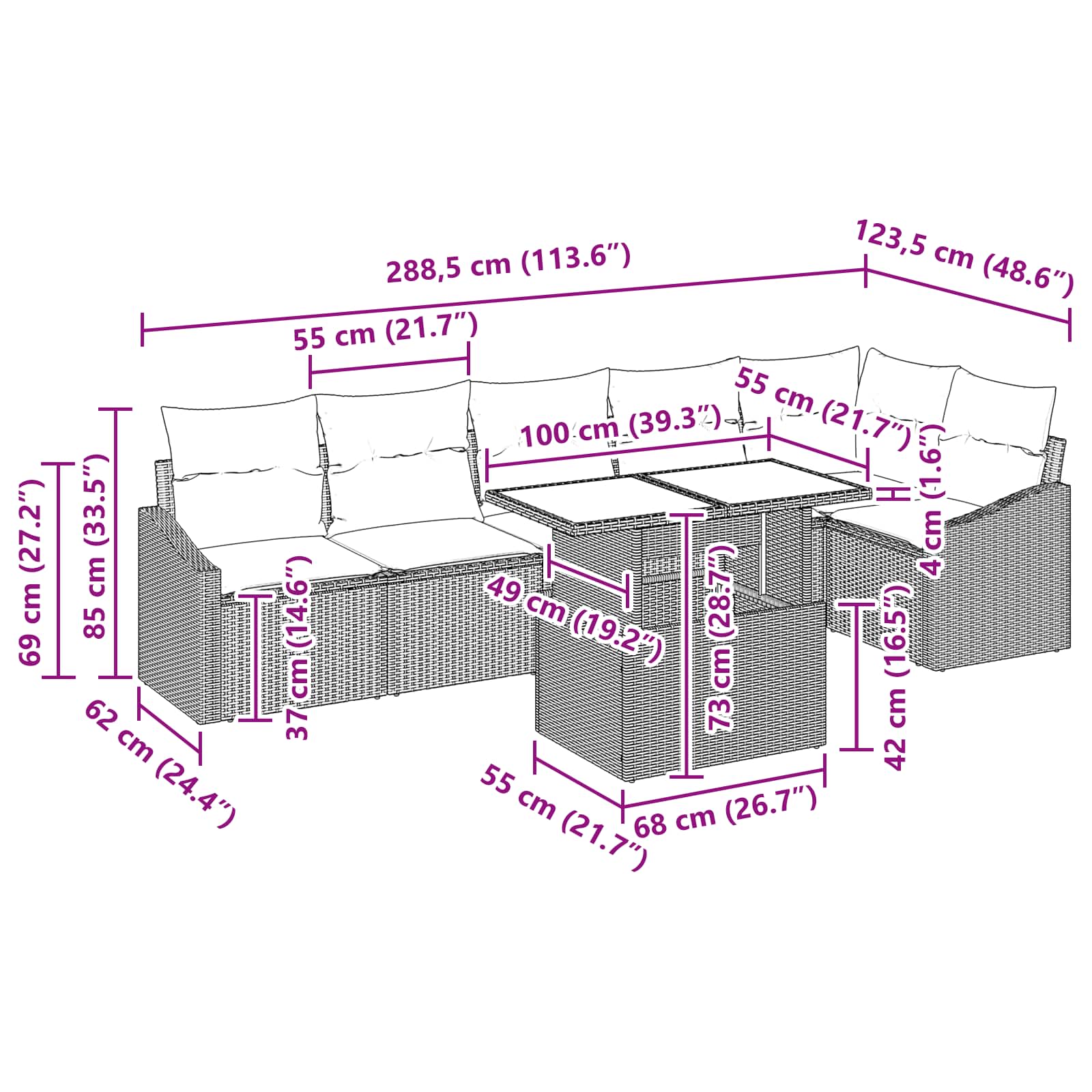 vidaXL Tuin Sofa Set met kussen met opslag 7 pcs Zwart en blauw