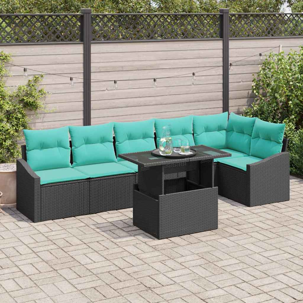 vidaXL Tuin Sofa Set met kussen met opslag 7 pcs Zwart en blauw