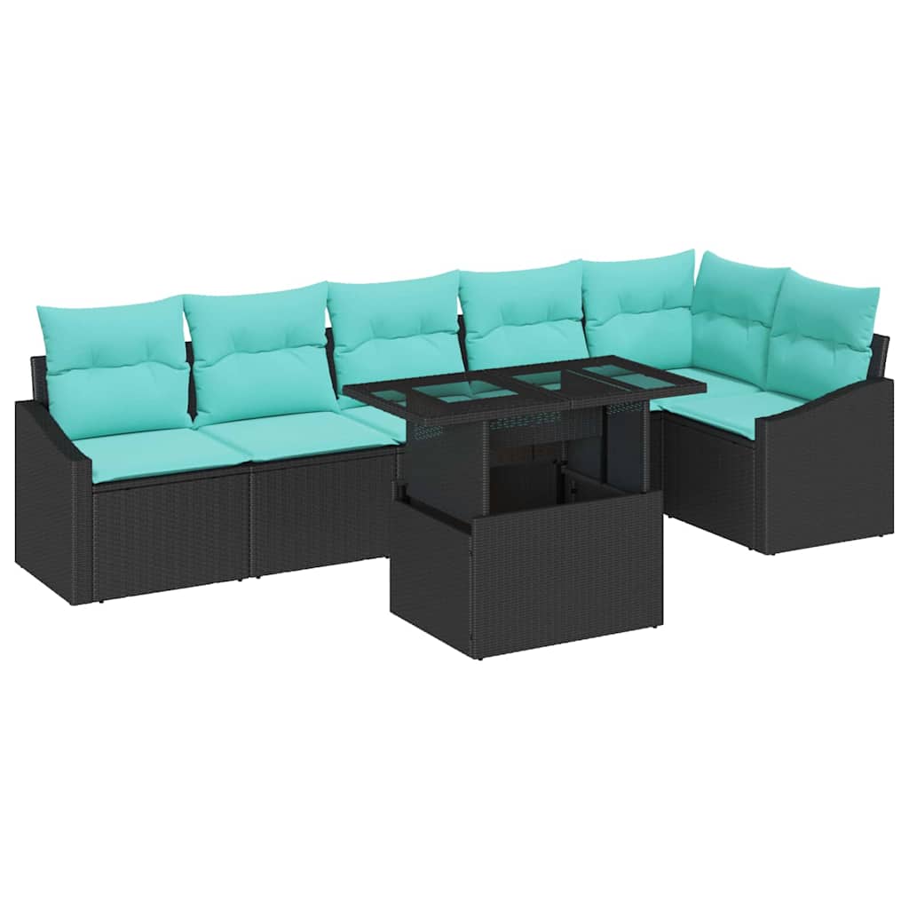 vidaXL Tuin Sofa Set met kussen met opslag 7 pcs Zwart en blauw