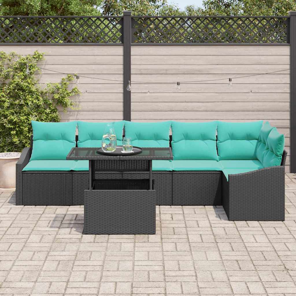 vidaXL Tuin Sofa Set met kussen met opslag 7 pcs Zwart en blauw