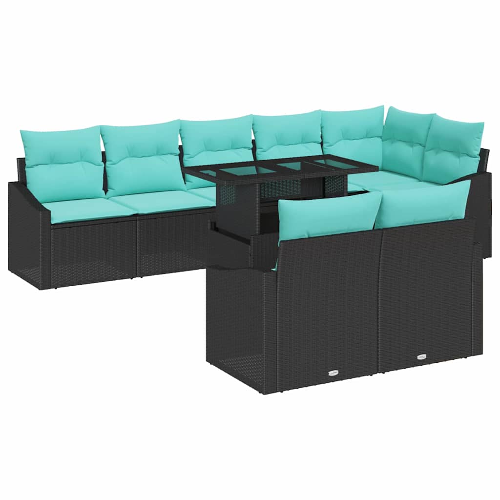 vidaXL Tuin Sofa Set met kussen 9 pcs Zwart en Blauw poly rattan