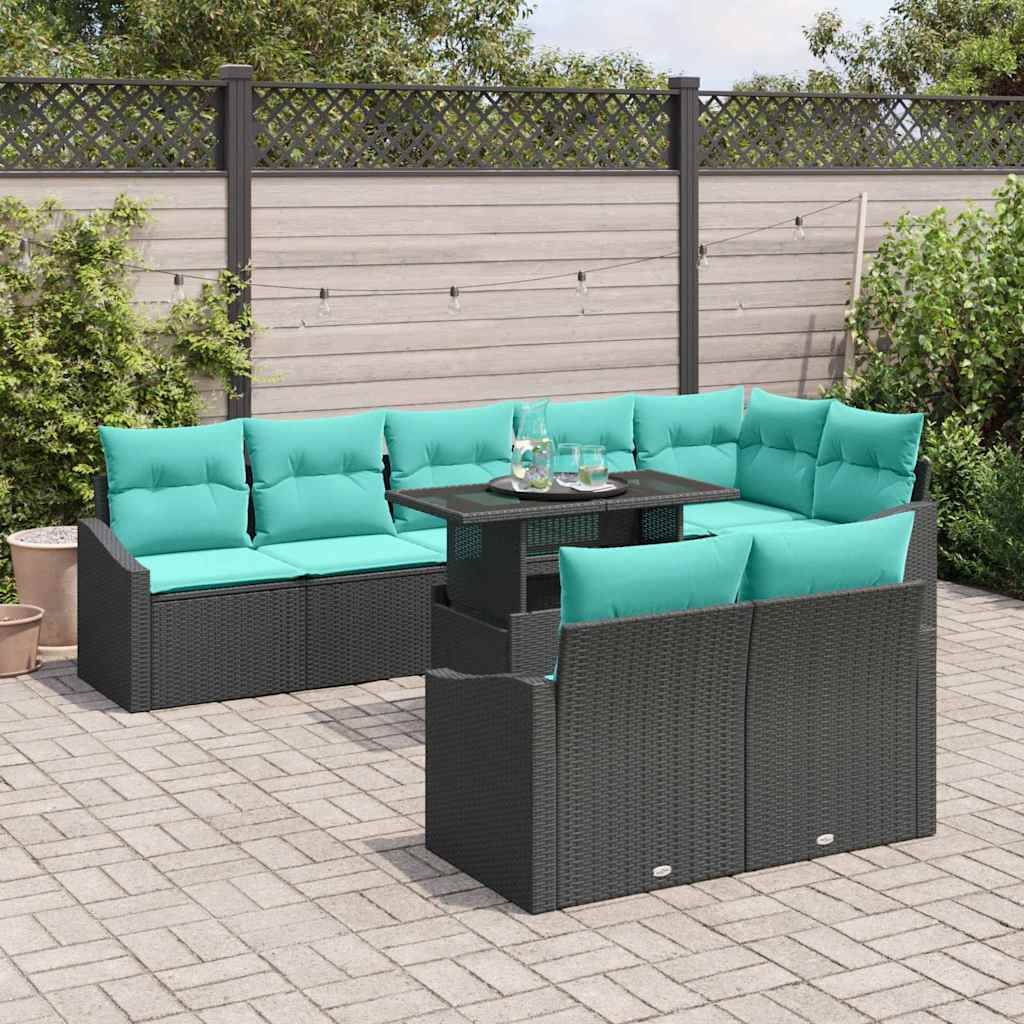 vidaXL Tuin Sofa Set met kussen 9 pcs Zwart en Blauw poly rattan