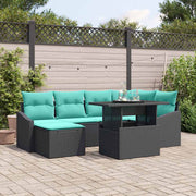 vidaXL Bankstel met kussen met opslag 7 pcs Zwart en Blauw Poly riet