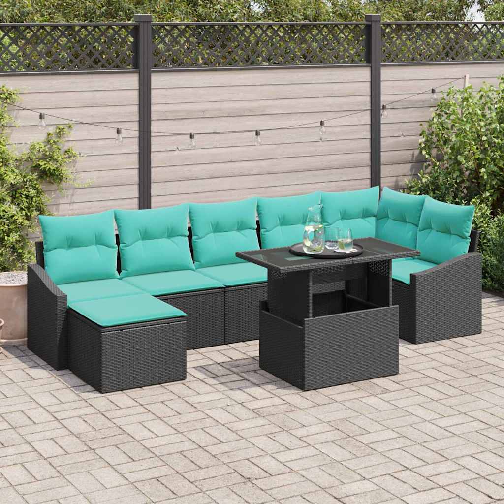 vidaXL Tuin Sofa Set met kussen 8 pcs Zwart en Blauw poly rattan