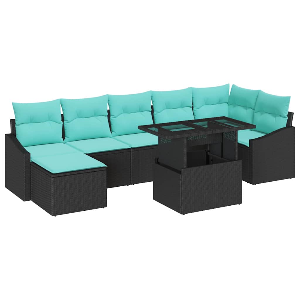 vidaXL Tuin Sofa Set met kussen 8 pcs Zwart en Blauw poly rattan