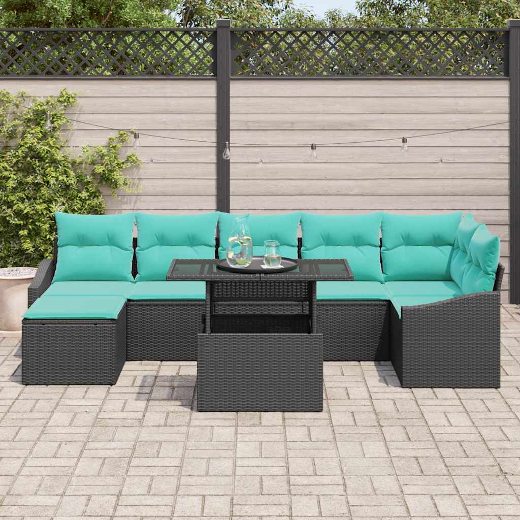 vidaXL Tuin Sofa Set met kussen 8 pcs Zwart en Blauw poly rattan