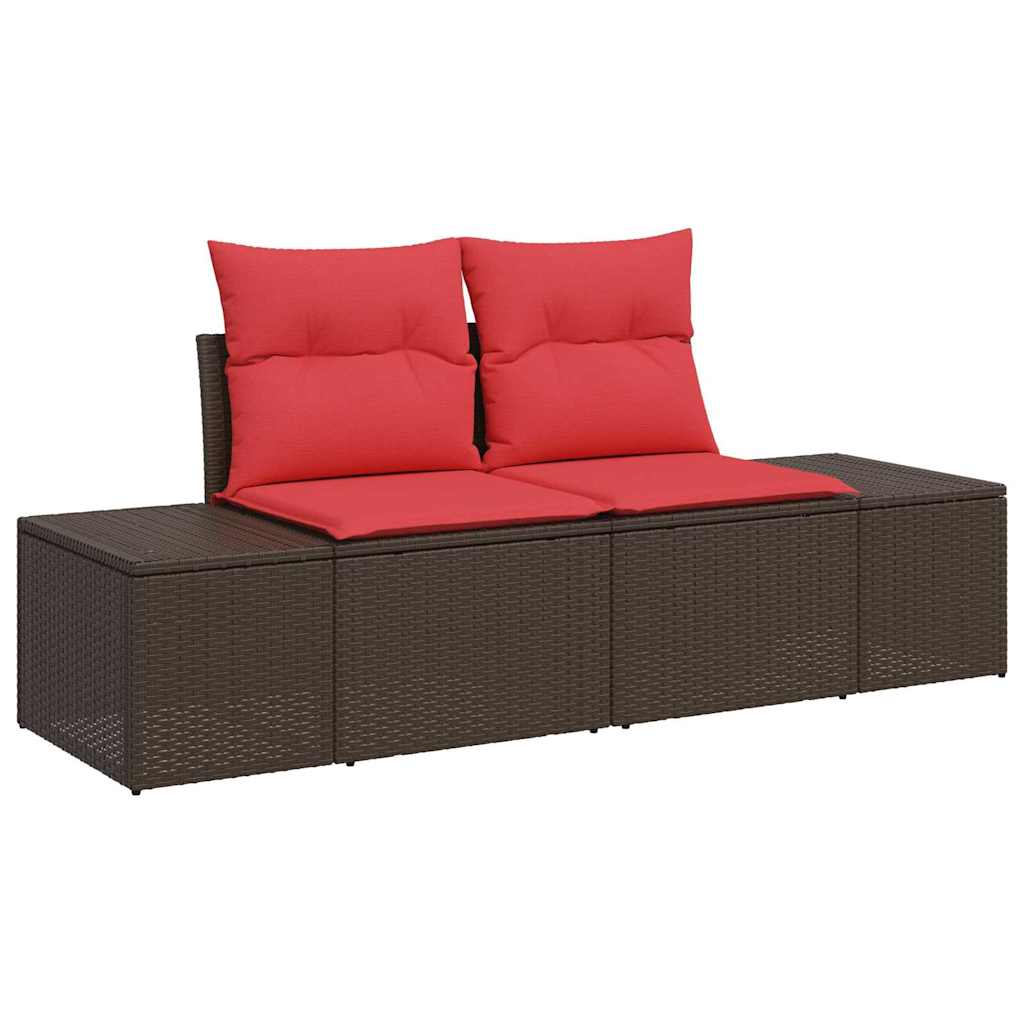vidaXL Bankstel met kussen 5 pcs Bruin en Rood poly rattan