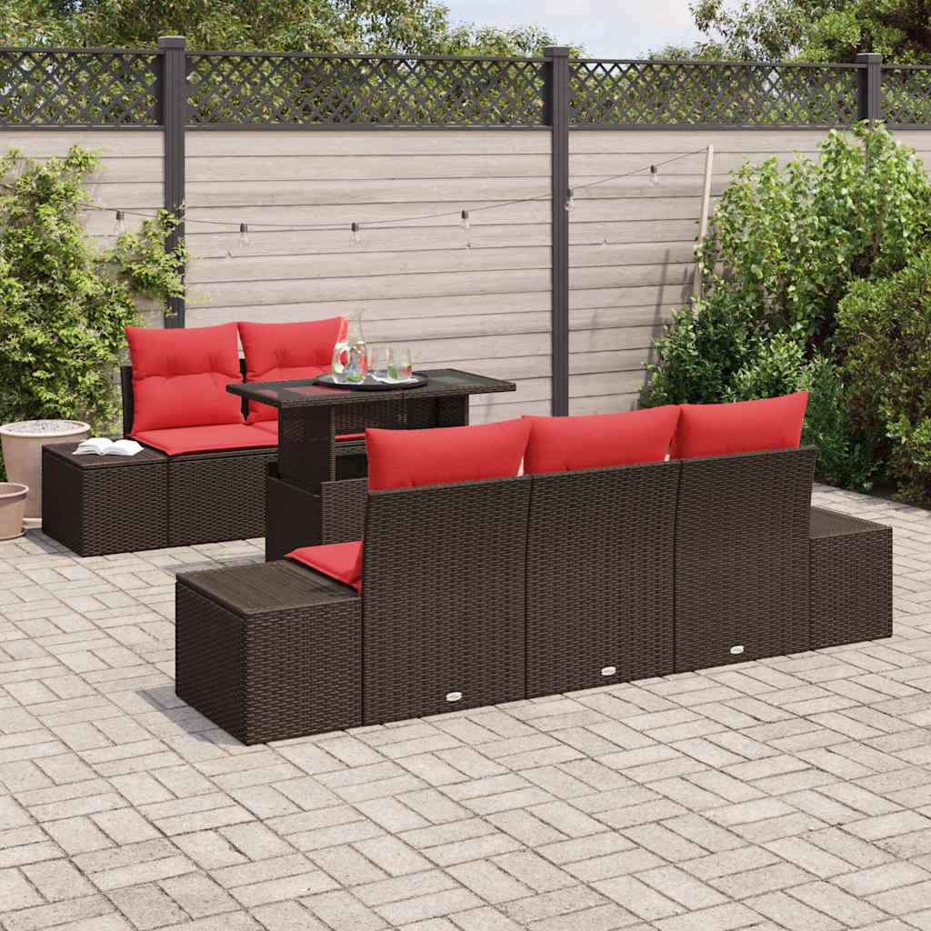 vidaXL Bankstel met kussen 6 pcs Bruin en Rood poly rattan