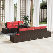 vidaXL Bankstel met kussen 8 pcs Bruin en Rood poly rattan
