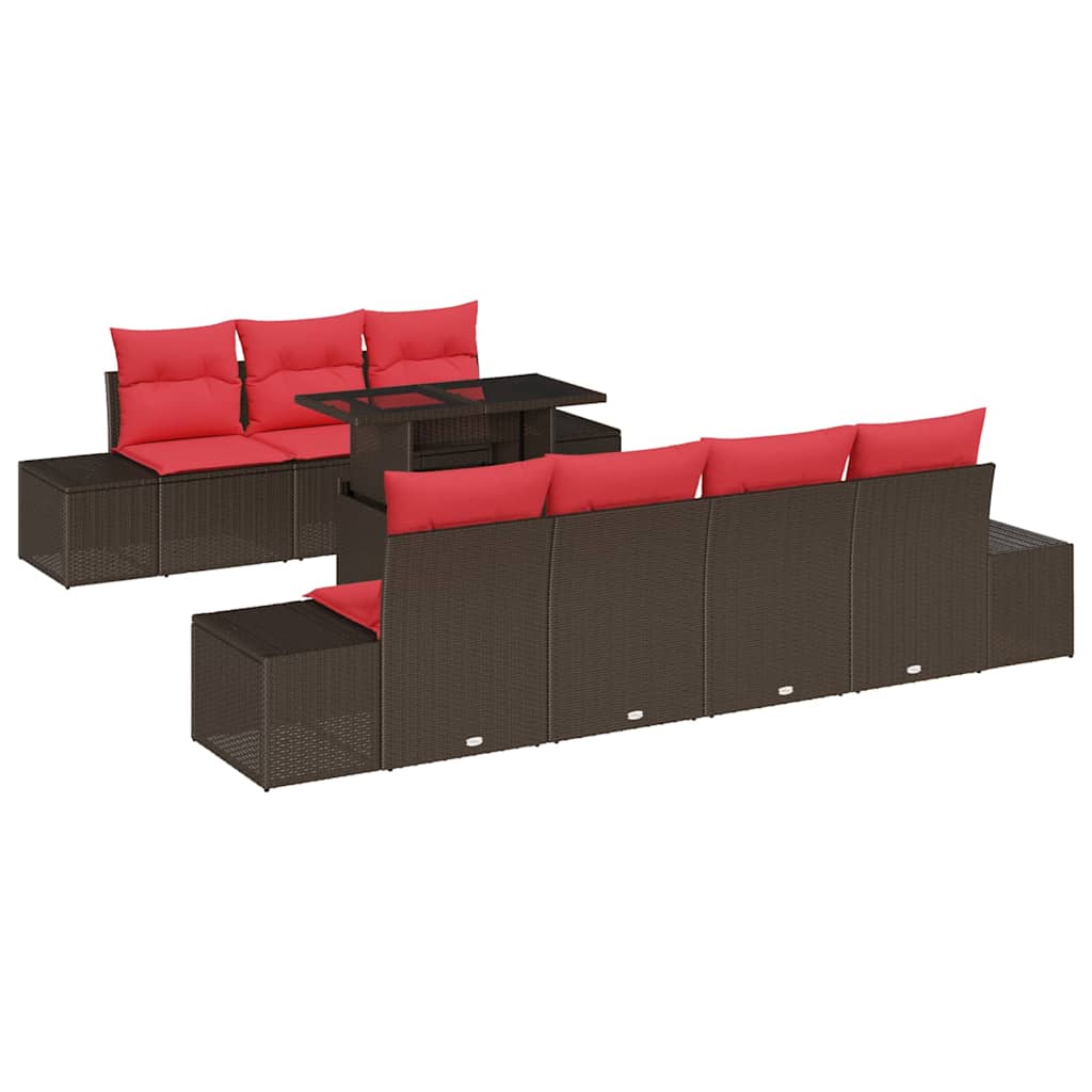 vidaXL Bankstel met kussen 8 pcs Bruin en Rood poly rattan