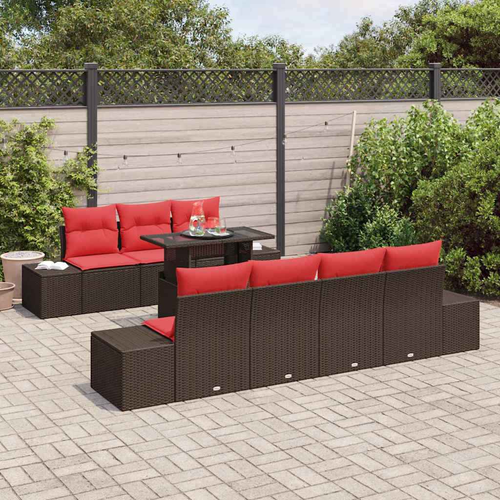 vidaXL Bankstel met kussen 8 pcs Bruin en Rood poly rattan