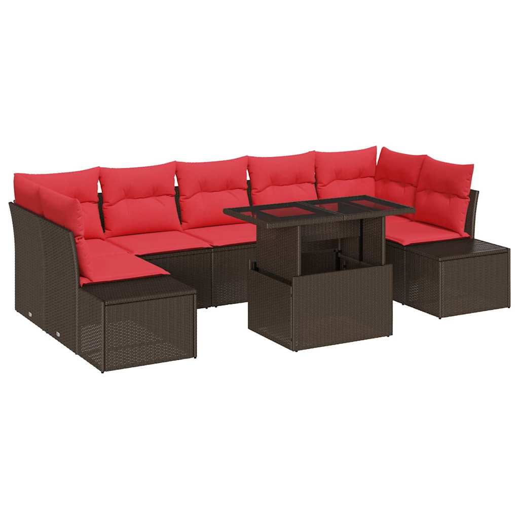 vidaXL Tuin Sofa Set met kussen 8 pcs Bruin en Rood poly rattan