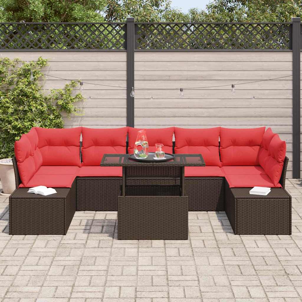 vidaXL Tuin Sofa Set met kussen 8 pcs Bruin en Rood poly rattan
