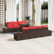 vidaXL Tuin Sofa Set met kussen 9 pcs Bruin en Rood poly rattan