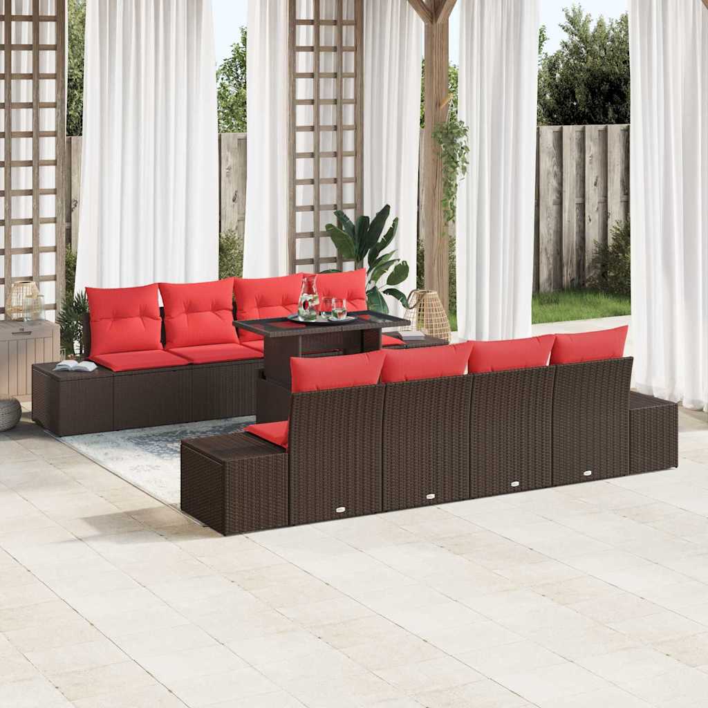 vidaXL Tuin Sofa Set met kussen 9 pcs Bruin en Rood poly rattan