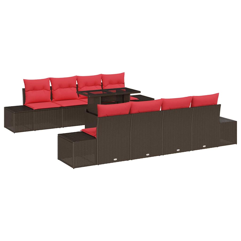 vidaXL Tuin Sofa Set met kussen 9 pcs Bruin en Rood poly rattan