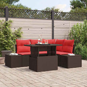 vidaXL Tuin Sofa Set met kussen 6 pcs Bruin en Rood poly rattan