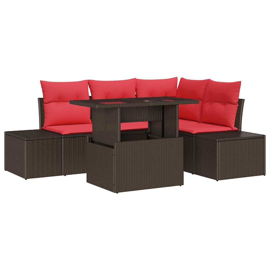 vidaXL Tuin Sofa Set met kussen 6 pcs Bruin en Rood poly rattan