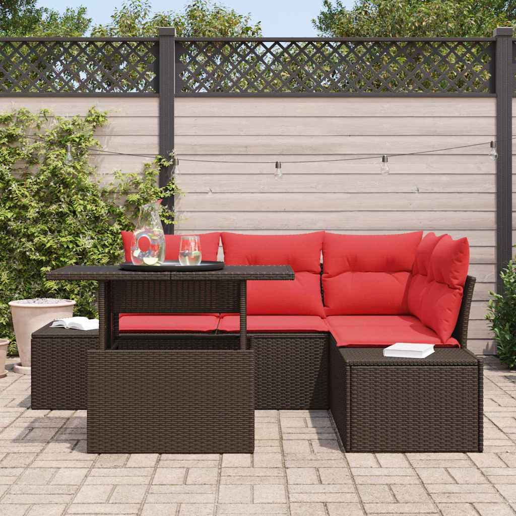 vidaXL Tuin Sofa Set met kussen 6 pcs Bruin en Rood poly rattan