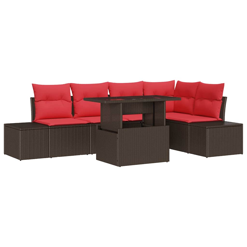 vidaXL Tuin Sofa Set met kussen met opslag 6 pcs Bruin en rood