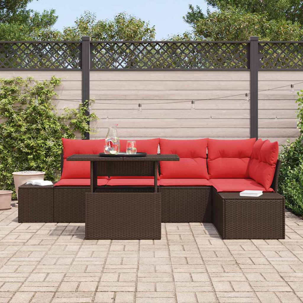 vidaXL Tuin Sofa Set met kussen met opslag 6 pcs Bruin en rood
