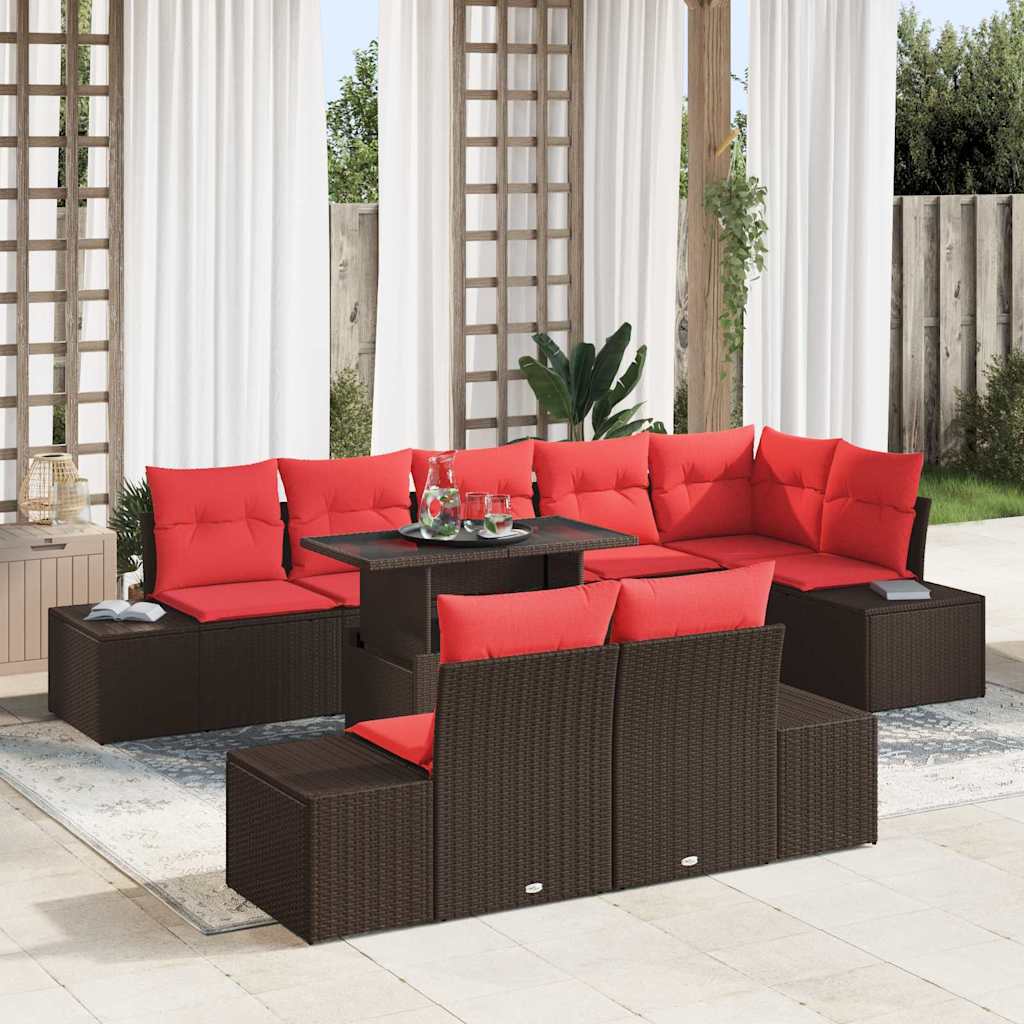 vidaXL Tuin Sofa Set met kussen 9 pcs Bruin en Rood poly rattan
