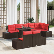 vidaXL Tuin Sofa Set met kussen 9 pcs Bruin en Rood poly rattan