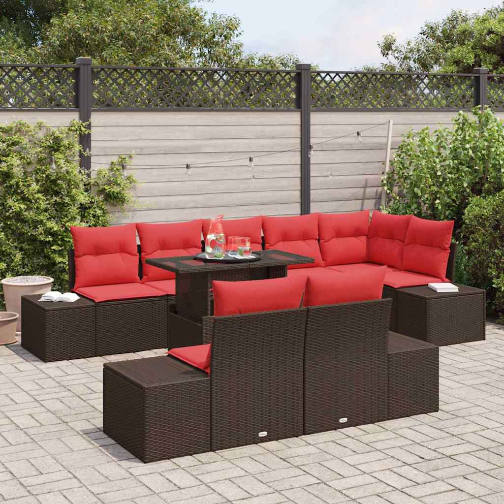 vidaXL Tuin Sofa Set met kussen 9 pcs Bruin en Rood poly rattan