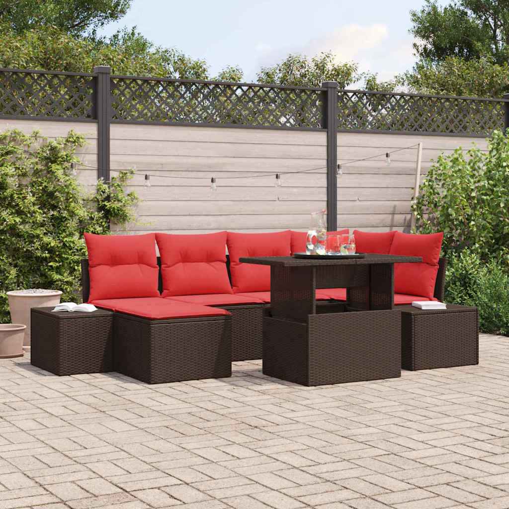 vidaXL Tuin Sofa Set met kussen 7 pcs Bruin en rood