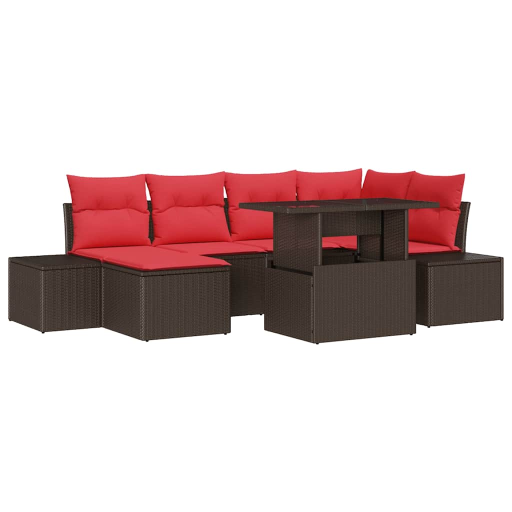 vidaXL Tuin Sofa Set met kussen 7 pcs Bruin en rood