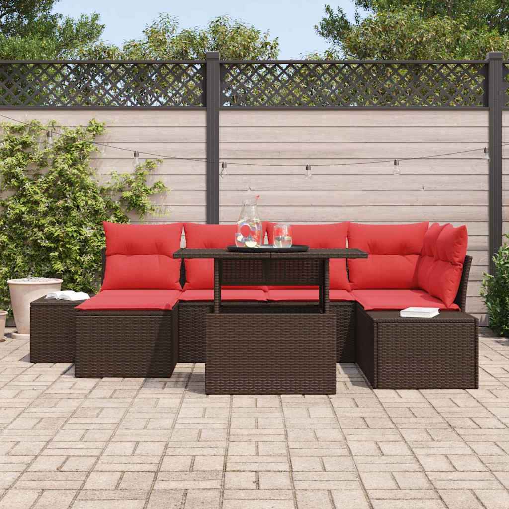 vidaXL Tuin Sofa Set met kussen 7 pcs Bruin en rood