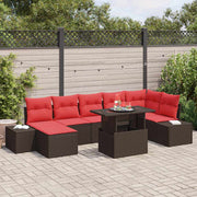 vidaXL Tuin Sofa Set met kussen 8 pcs Bruin en Rood poly rattan