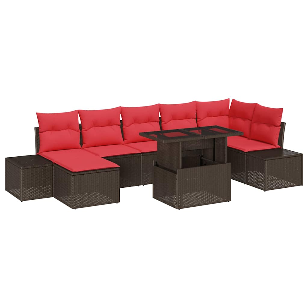 vidaXL Tuin Sofa Set met kussen 8 pcs Bruin en Rood poly rattan