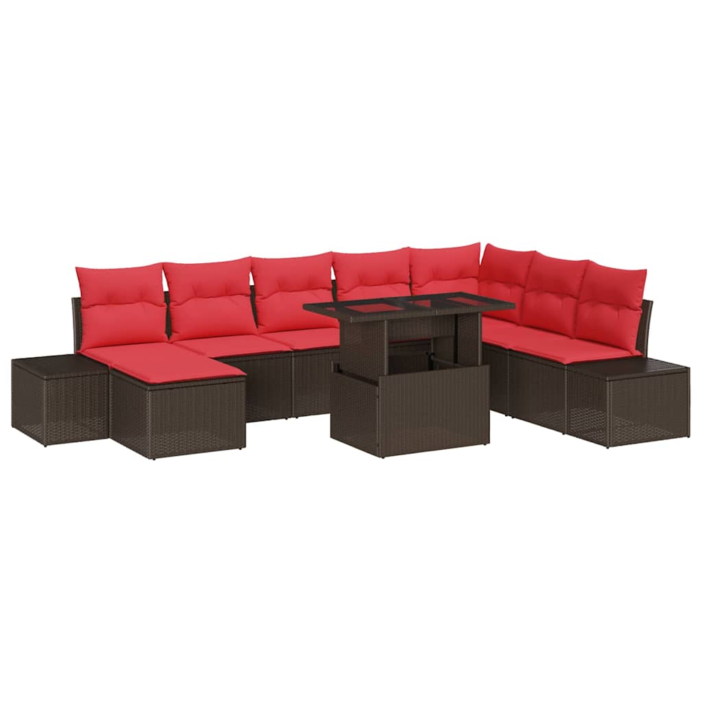 vidaXL Tuin Sofa Set met kussen 9 pcs Bruin en Rood poly rattan